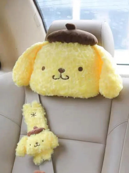 Pom cute Dog Car Seat Belt Covers and Headrests