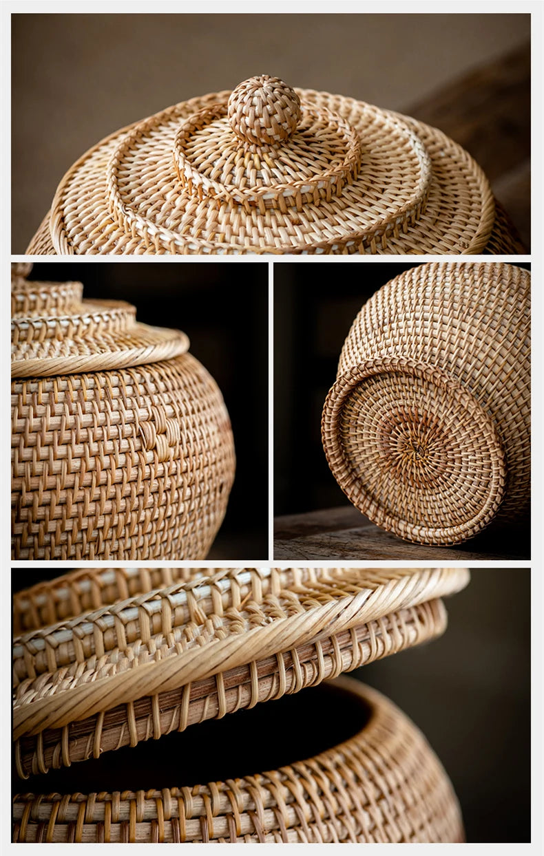 Handwoven Rattan Storage Box with Lid