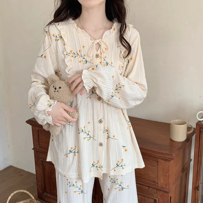 Spring Long Sleeve Cotton Print Pajama Sets