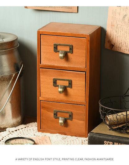 Retro Small Three Layers Wooden Organizer Storage Drawer