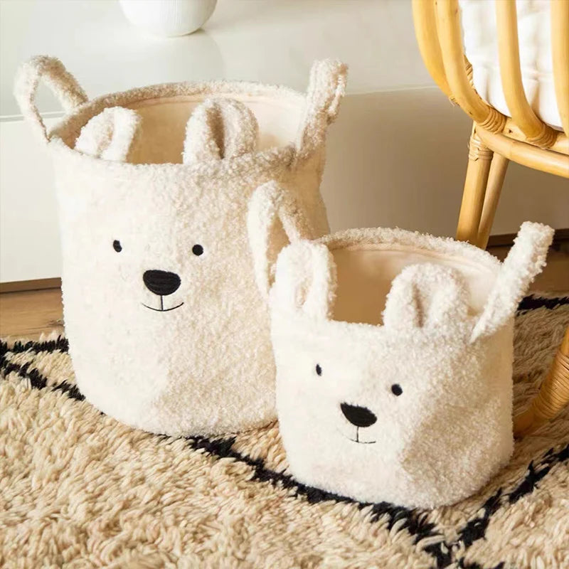 Cute Teddy Bear Folding Storage Basket - Soft Sherpa Organizer for Laundry, Toys, and Sundries