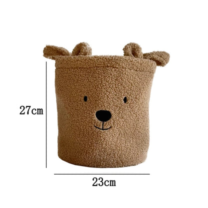 Cute Teddy Bear Folding Storage Basket - Soft Sherpa Organizer for Laundry, Toys, and Sundries