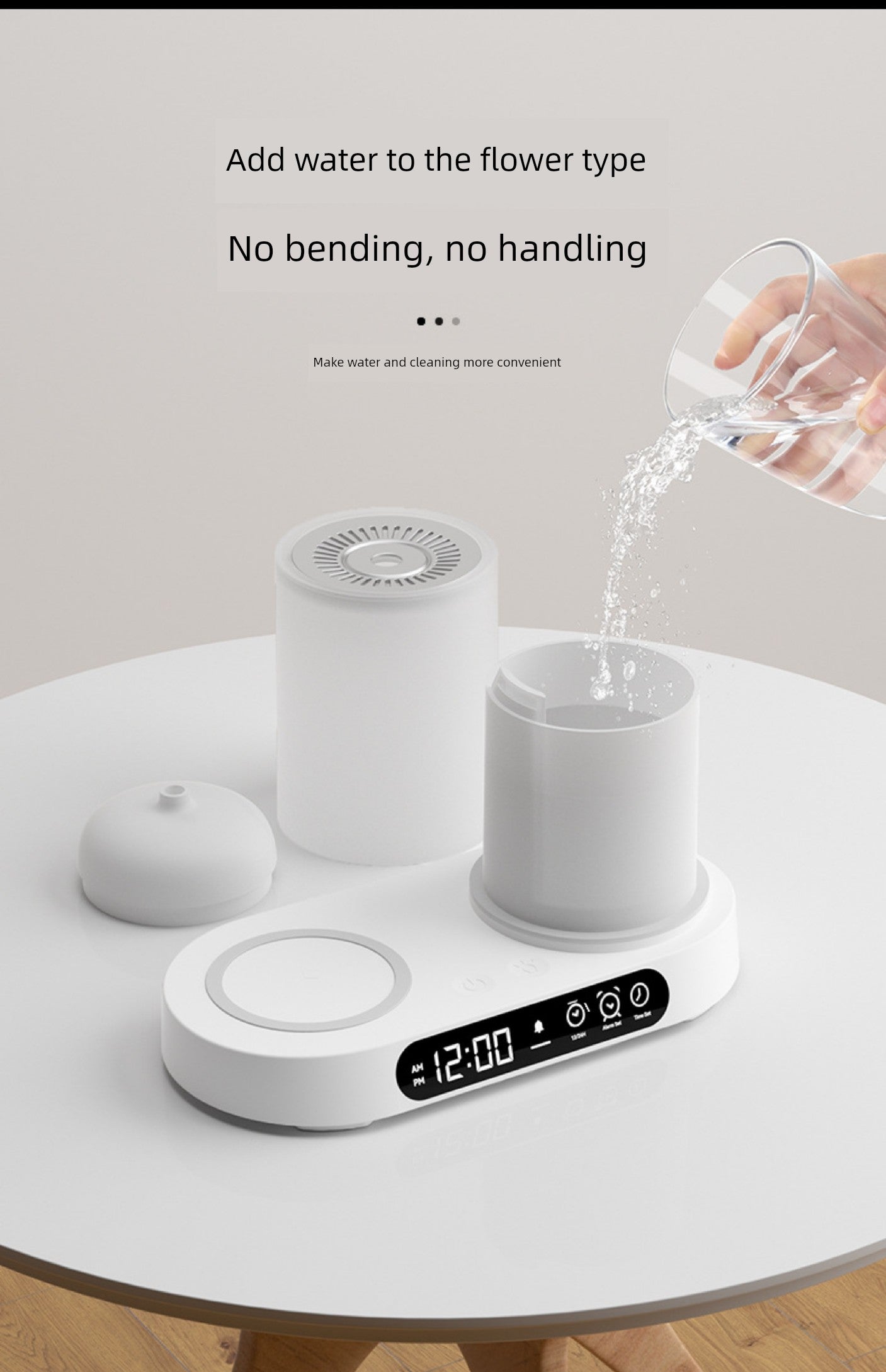 Nano Aroma Diffuser Humidifier with Wireless Phone Charger Clock Bluetooth Audio for Bedroom