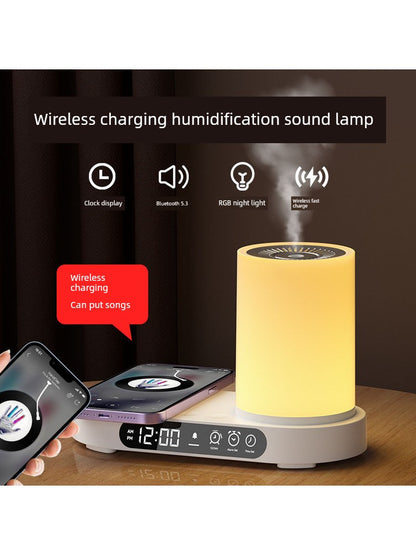 Nano Aroma Diffuser Humidifier with Wireless Phone Charger Clock Bluetooth Audio for Bedroom