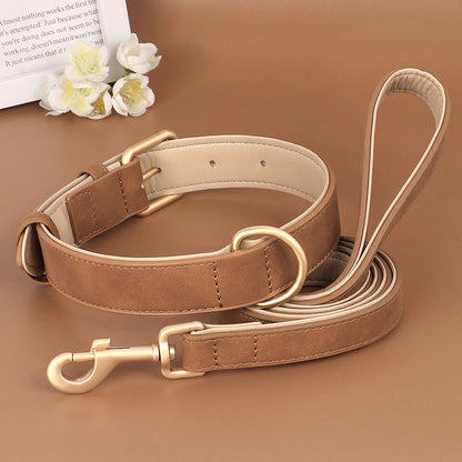 Soft Padded Dog Collar Leash Set PU Leather Pet Dog Collars Necklace With Walking Lead Rope Adjustable For Small Medium Dogs