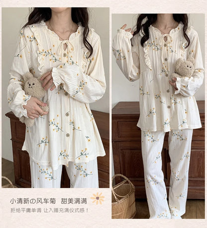 Spring Long Sleeve Cotton Print Pajama Sets