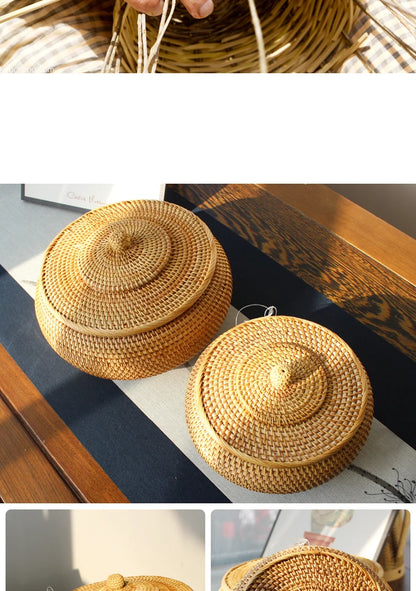 Handwoven Rattan Storage Box with Lid