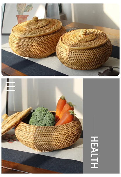 Handwoven Rattan Storage Box with Lid