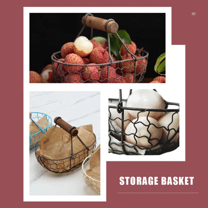 Metal Wire Basket with Handle - Egg, Fruit, Bread, and Vegetable Storage Container