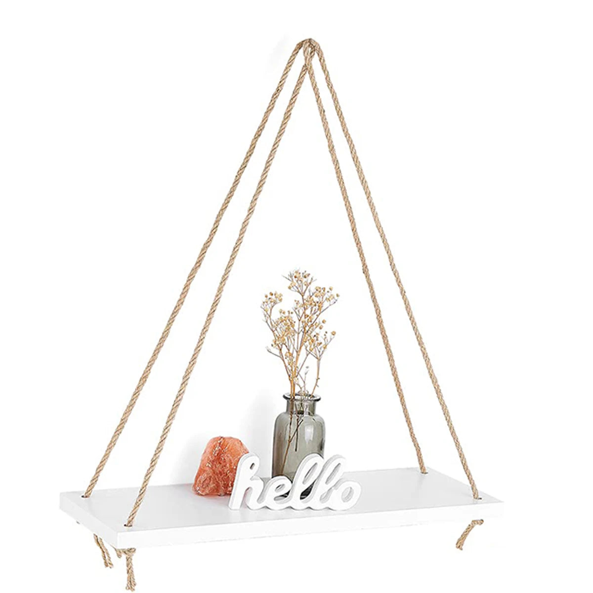 Hanging Macrame Floating Shelves - Triangle Rope Shelf with Natural Reclaimed Wood