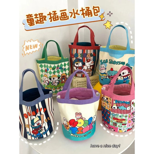 Cute Graffiti Canvas Lunch Bag - Portable Bucket-Style Small Bag for Work or Kids