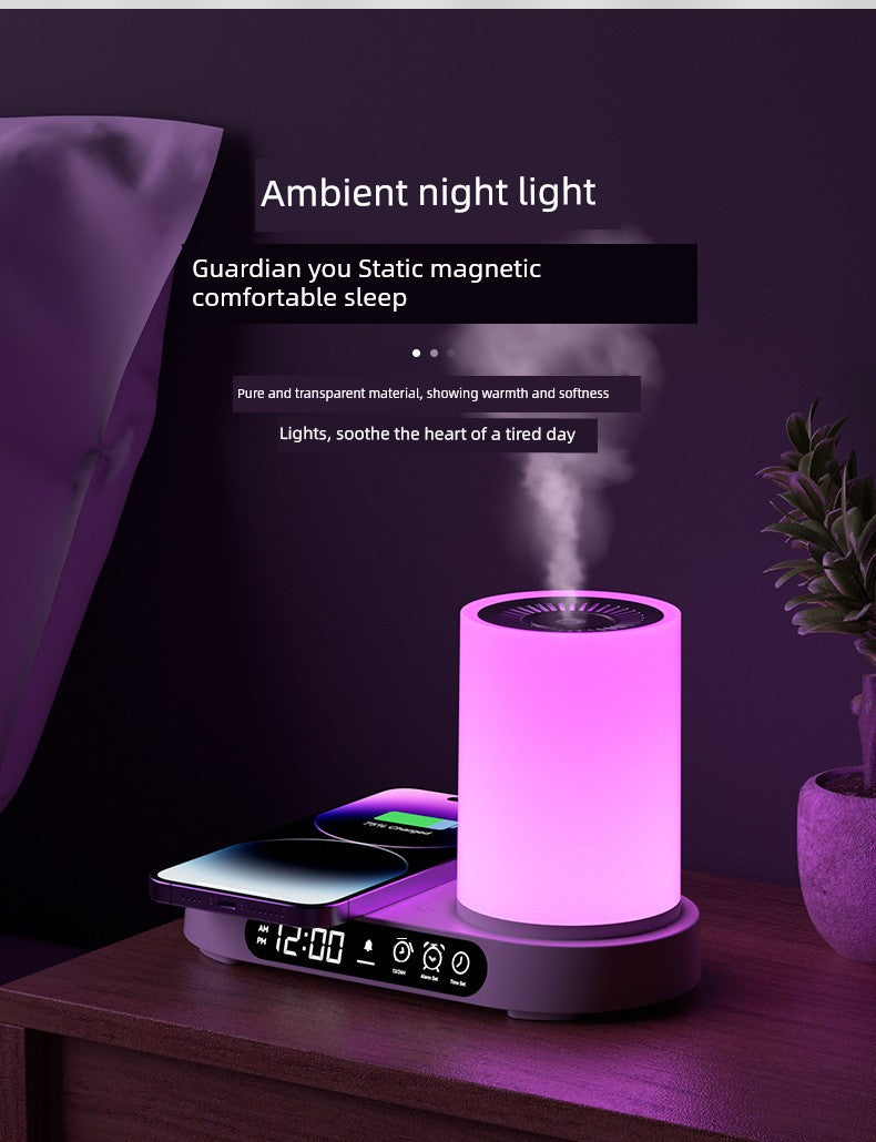 Nano Aroma Diffuser Humidifier with Wireless Phone Charger Clock Bluetooth Audio for Bedroom