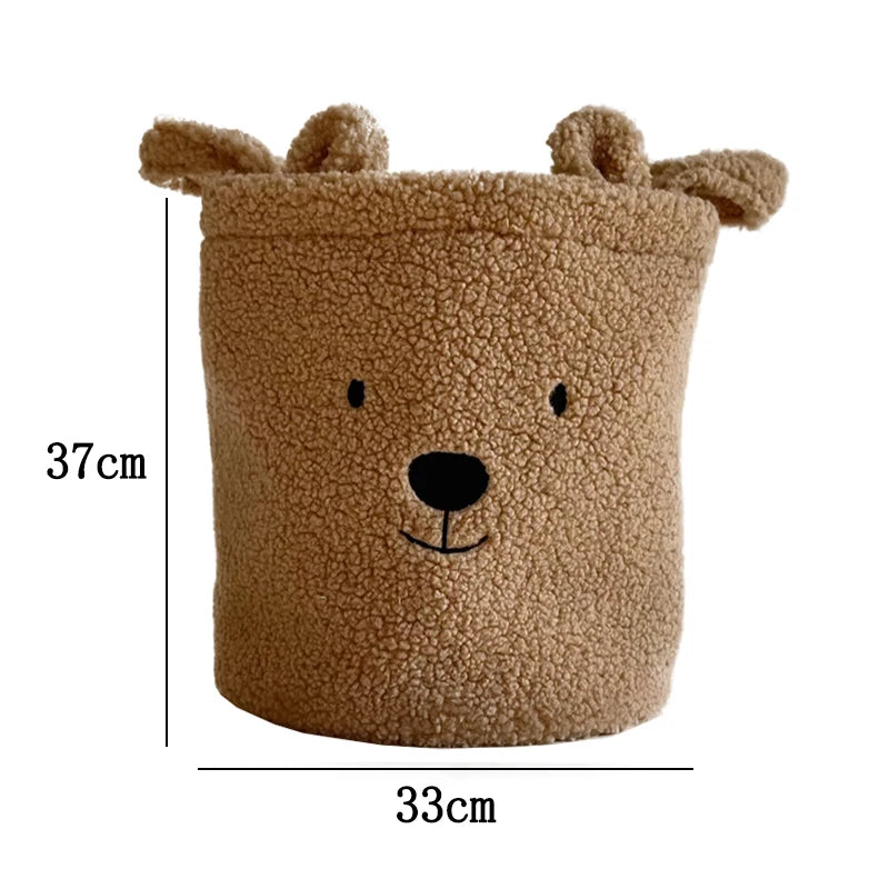 Cute Teddy Bear Folding Storage Basket - Soft Sherpa Organizer for Laundry, Toys, and Sundries