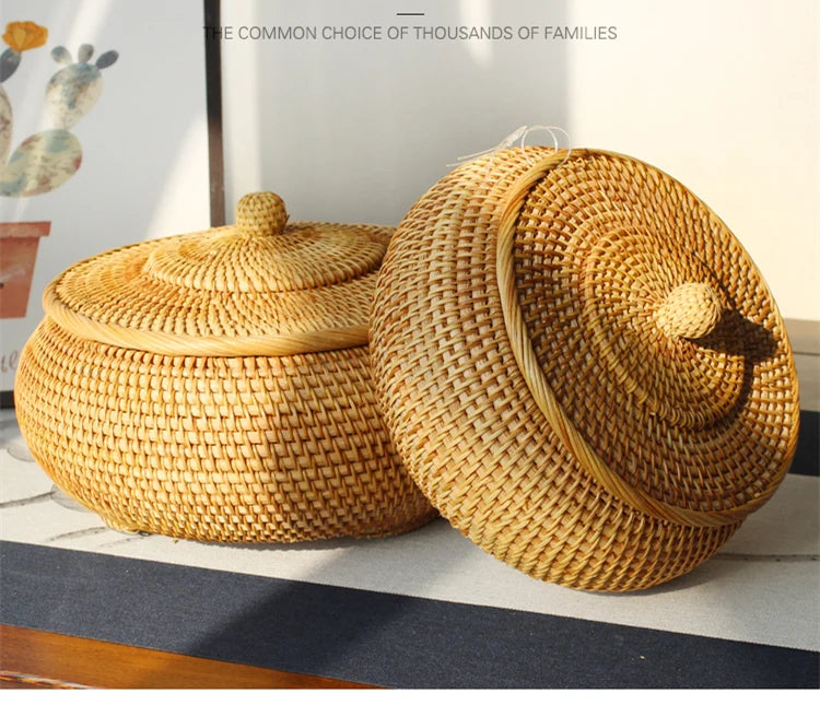 Handwoven Rattan Storage Box with Lid