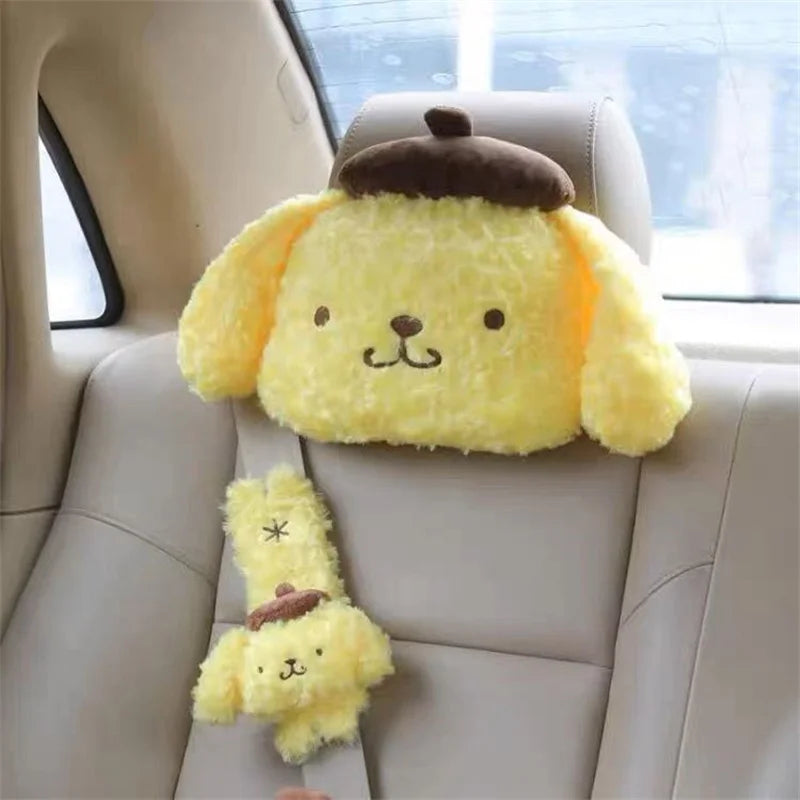 Pom cute Dog Car Seat Belt Covers and Headrests