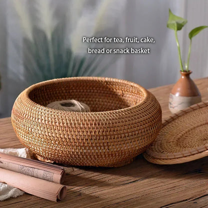 Handwoven Rattan Storage Box with Lid