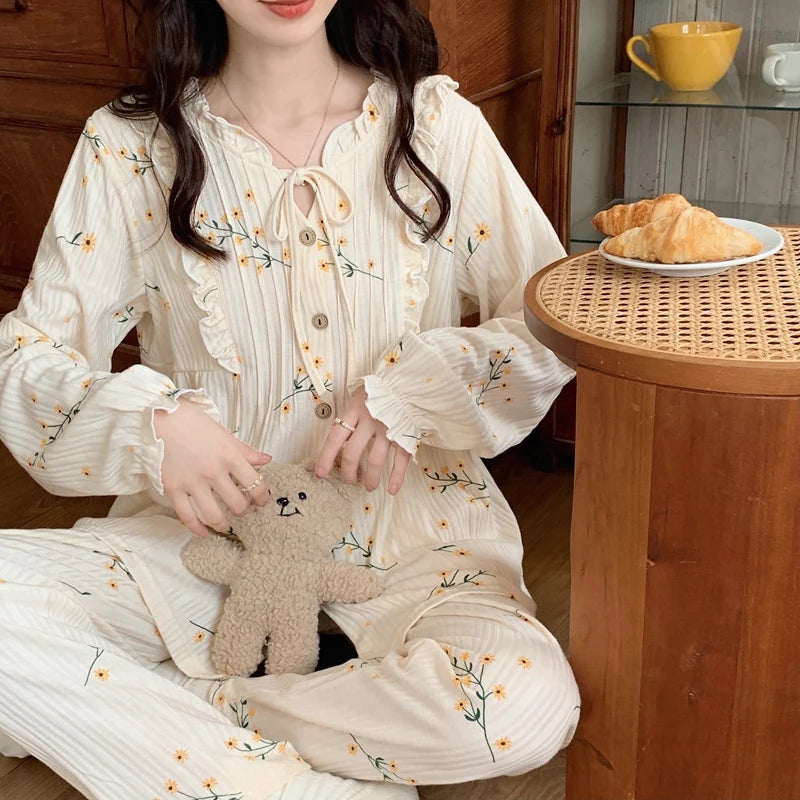 Spring Long Sleeve Cotton Print Pajama Sets