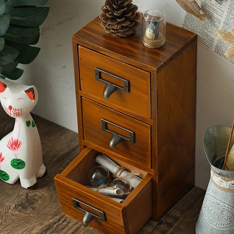 Retro Small Three Layers Wooden Organizer Storage Drawer