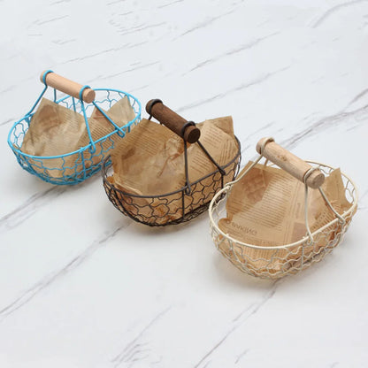 Metal Wire Basket with Handle - Egg, Fruit, Bread, and Vegetable Storage Container