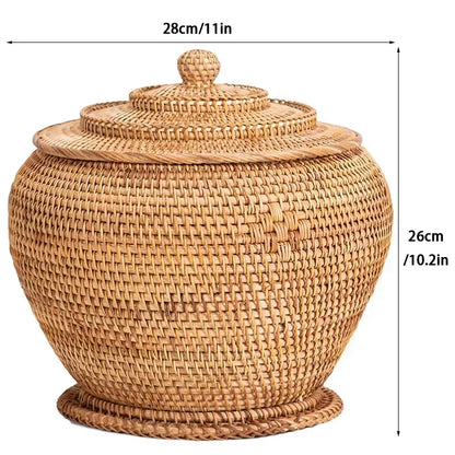 Handwoven Rattan Storage Box with Lid