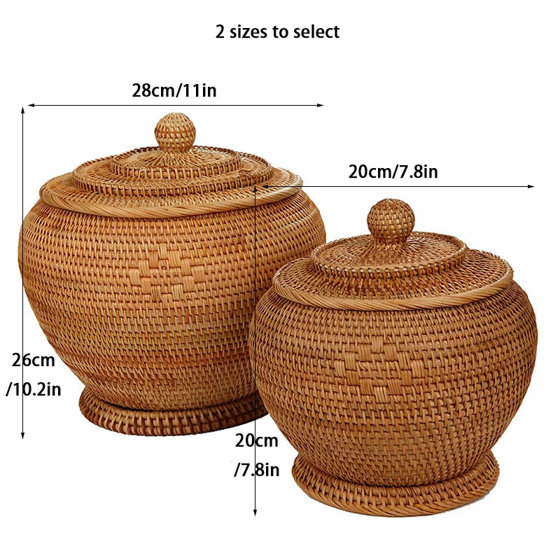 Handwoven Rattan Storage Box with Lid