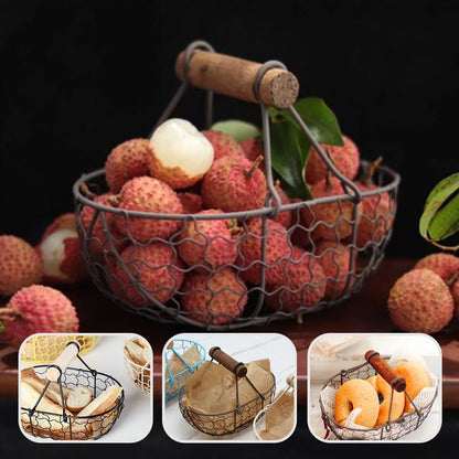 Metal Wire Basket with Handle - Egg, Fruit, Bread, and Vegetable Storage Container