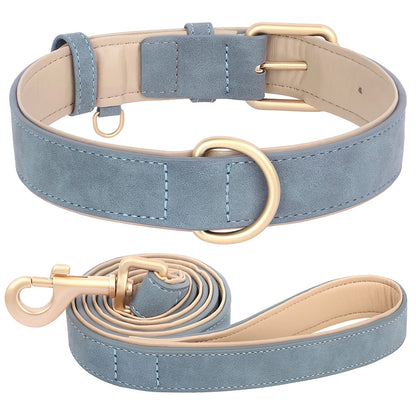 Soft Padded Dog Collar Leash Set PU Leather Pet Dog Collars Necklace With Walking Lead Rope Adjustable For Small Medium Dogs