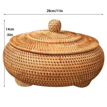 Handwoven Rattan Storage Box with Lid