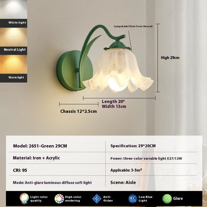 Retro Idyllic Bedroom Livingroom Flower Wall Lamp